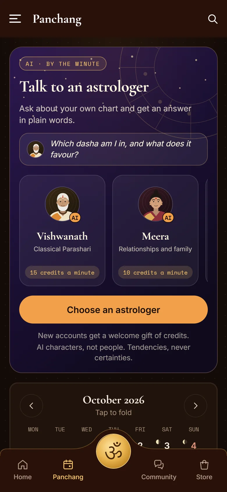 Moksham: Talk to an astrologer: four AI astrologers, by the minute.