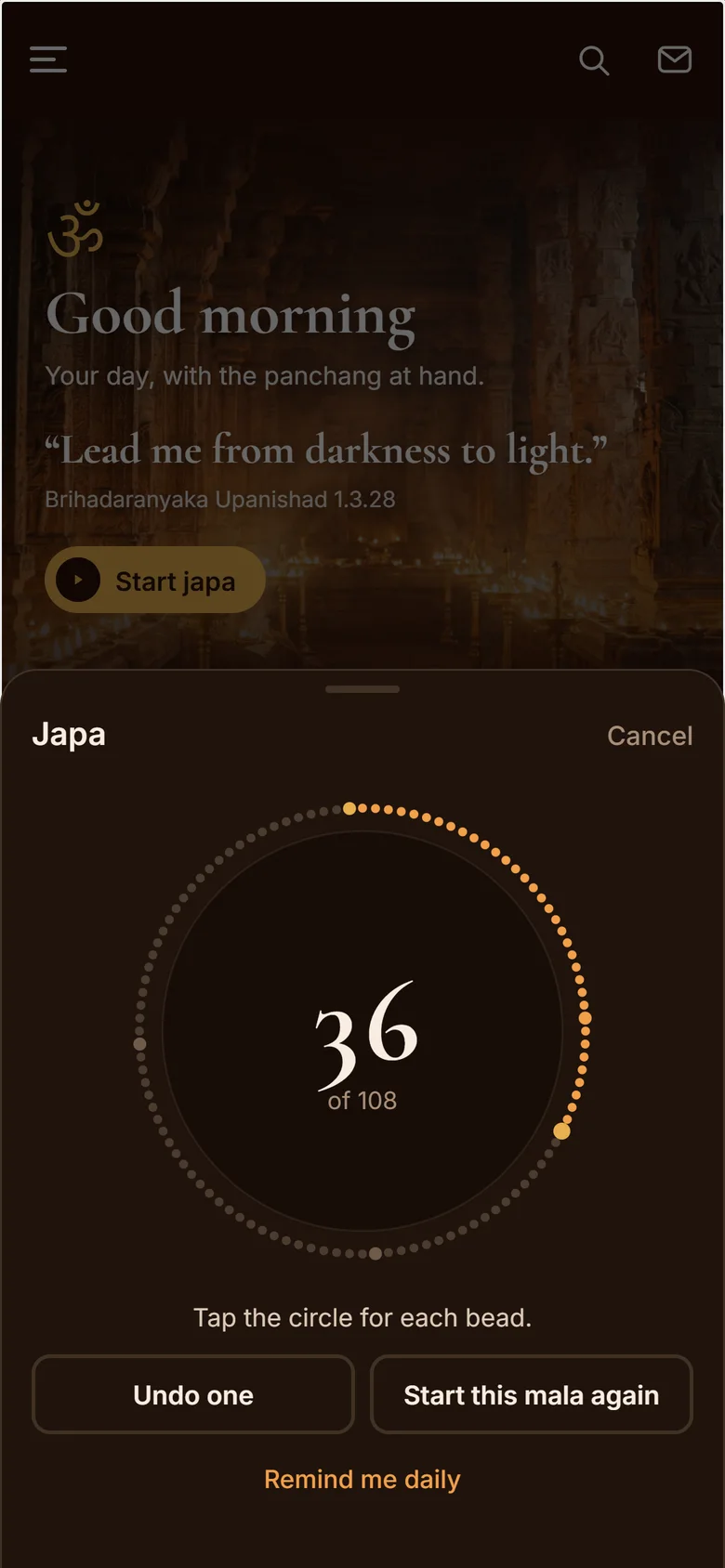 Moksham: Japa: a ring of 108 beads that light as you count.